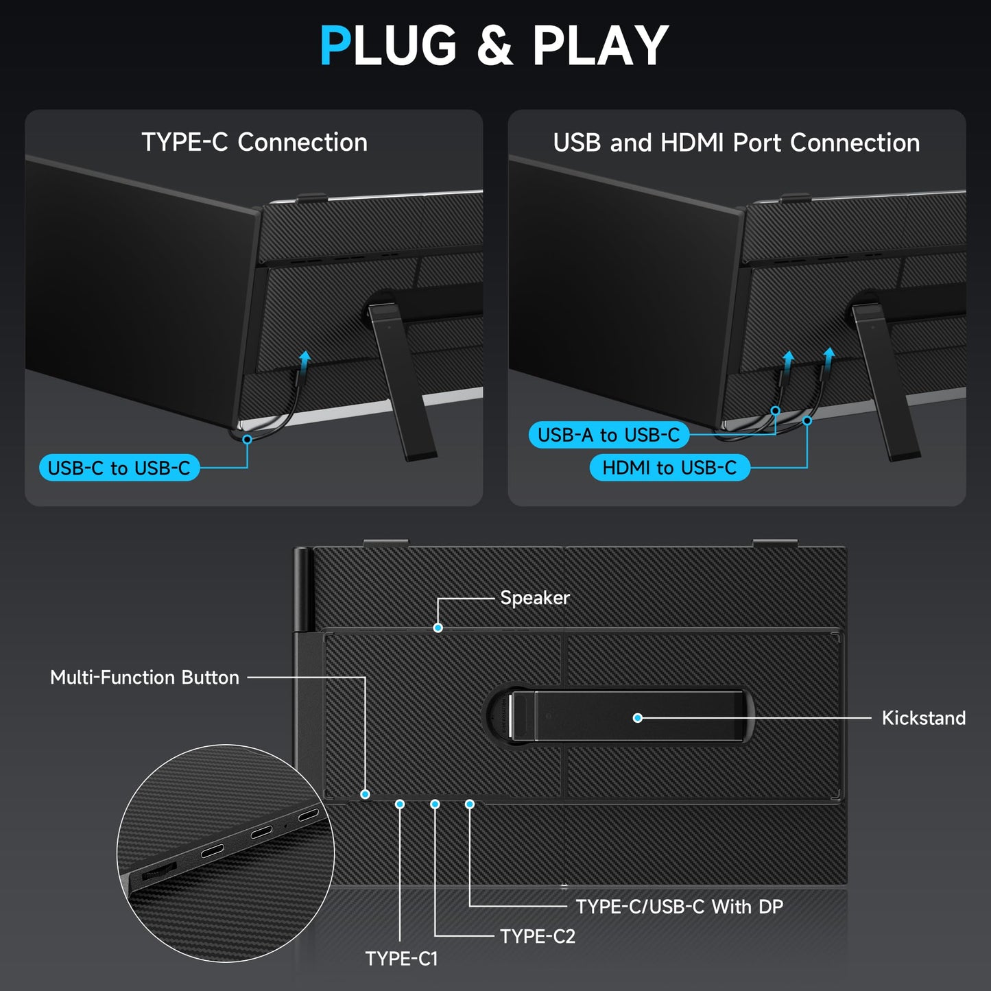 Laptop Screen Extender 0.17" Ultra-Thin, 14.2" FHD 1080P IPS Portable Monitor for Laptop, Dual Screen Travel Monitor Extender Suitable for 13"-17.3" Plug & Play for Windows/Mac/Android/Switch/PS-5