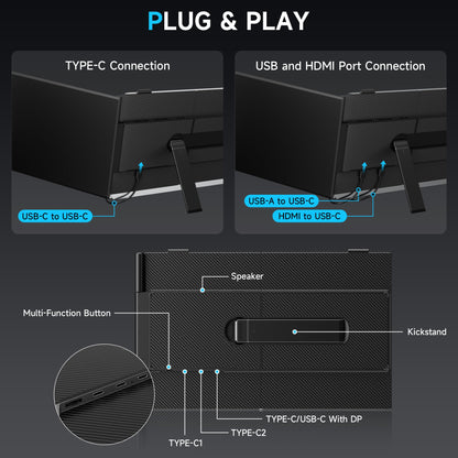Laptop Screen Extender 0.17" Ultra-Thin, 14.2" FHD 1080P IPS Portable Monitor for Laptop, Dual Screen Travel Monitor Extender Suitable for 13"-17.3" Plug & Play for Windows/Mac/Android/Switch/PS-5