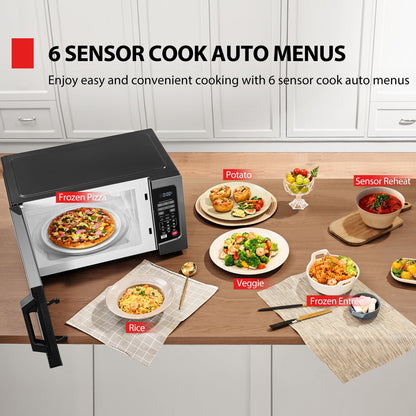 TOSHIBA EM131A5C-BS Countertop Microwave Ovens 1.2 Cu Ft, 12.4" Removable Turntable Smart Humidity Sensor 12 Auto Menus Mute Function ECO Mode Easy Clean Interior Black Color 1000W