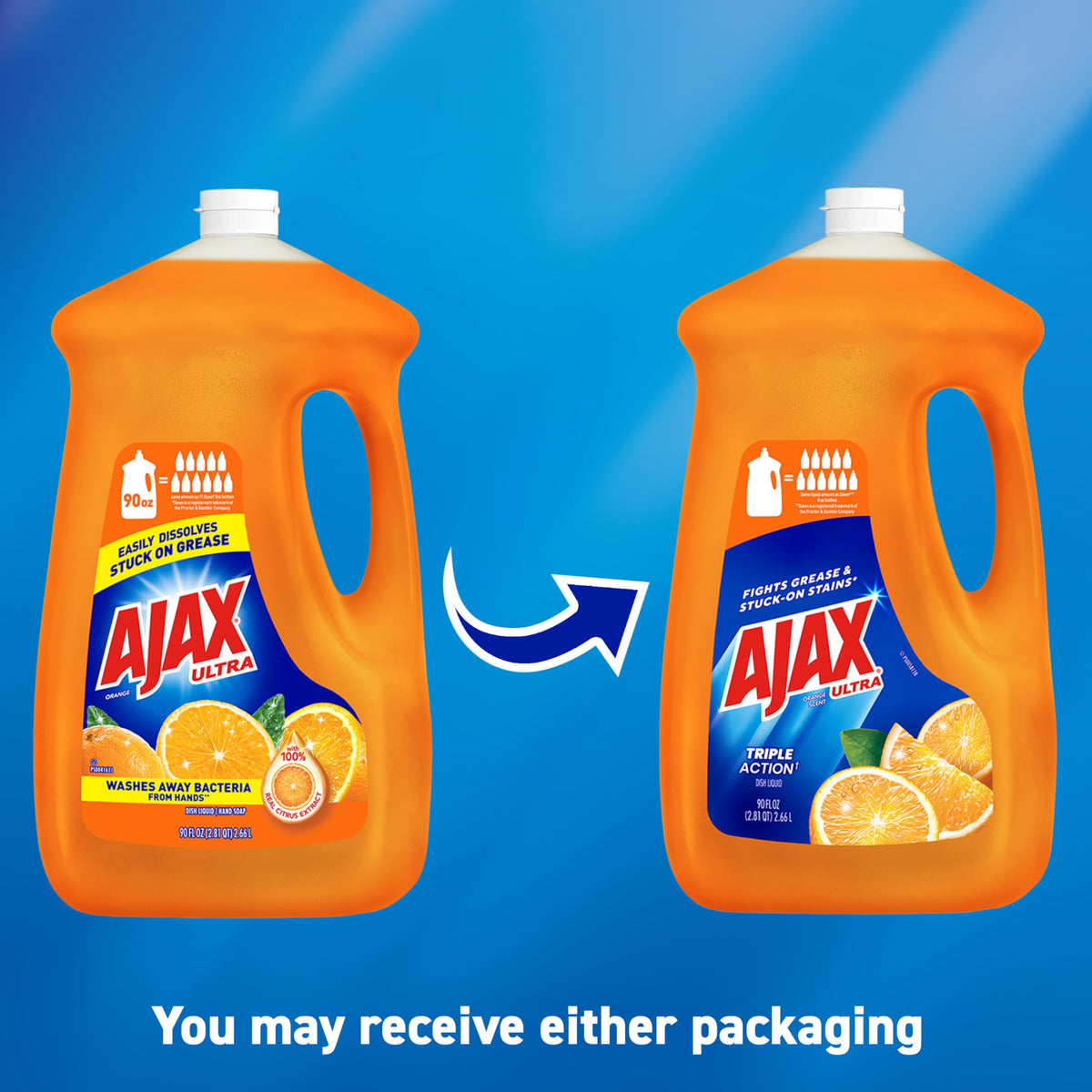 Ajax Ultra Liquid Dish Soap Orange Scent, Triple Action, 90 fl oz Bottle