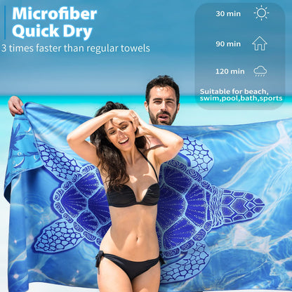 TwoYek Microfiber Thin Beach Towel Lightweight Oversized 71x32 Extra Large Sand Free Towels Quick Dry for Travel Pool Camping Sports Beach Accessories Vacation Essential Gift Turtle