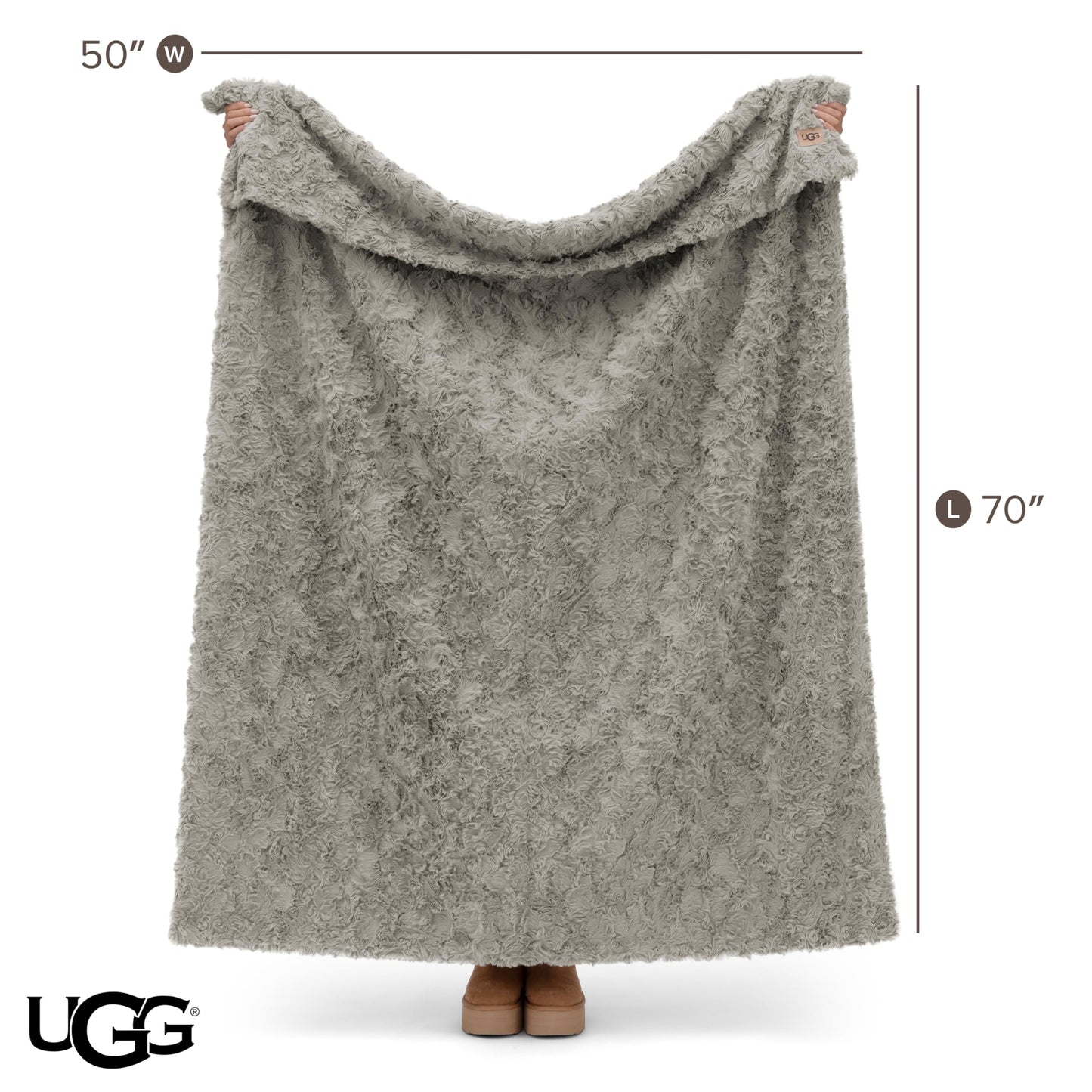 UGG Adalee Faux Fur Throw Blanket Luxury Lightweight Cozy Soft Throw for Couch Bed or Chair Hypoallergenic Machine Washable Double-Sided Fluffy Blanket Home Decor, 50-inch x 70-inch, Seal Grey
