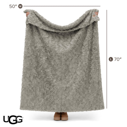 UGG Adalee Faux Fur Throw Blanket Luxury Lightweight Cozy Soft Throw for Couch Bed or Chair Hypoallergenic Machine Washable Double-Sided Fluffy Blanket Home Decor, 50-inch x 70-inch, Seal Grey