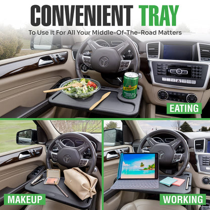Steering Wheel Desk Tray for Eating, Laptops - Hooks Onto Most Vehicle Steering Wheels, Road Trip Accessory, Car Table