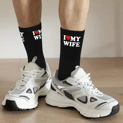 VICRAZY Valentines Day Gifts for Him, Husband, Men - Funny Gifts for Husband from Wife - Couple Gift For Anniversary, Wedding - Unique Stocking Stuffers, Birthday gift - I Love My Wife Socks