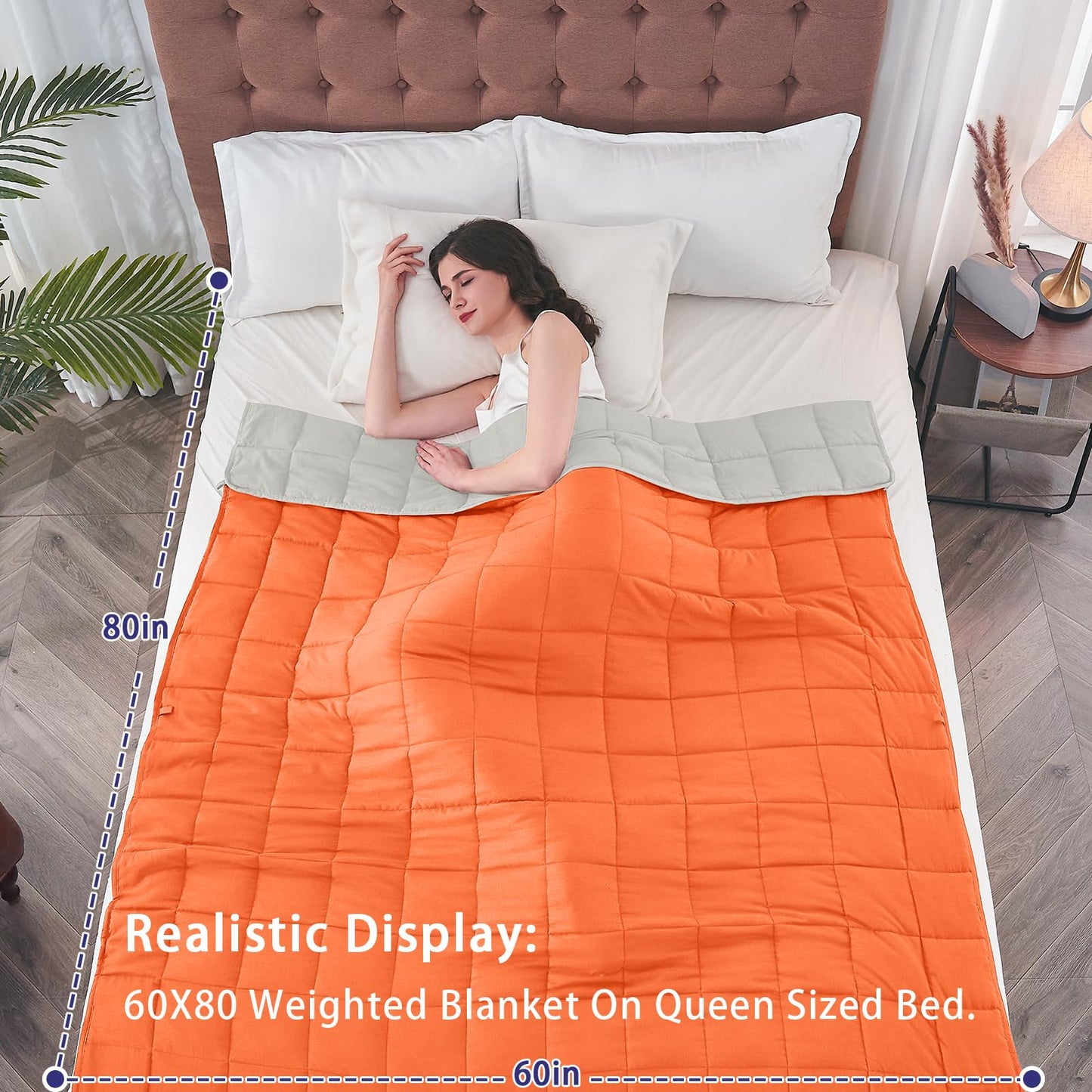 yescool Weighted Blanket for Adults (15 lbs, 60" x 80", Orange) Cooling Heavy Blanket for Sleeping Perfect for 140-160 lbs, Queen Size Breathable Blanket with Premium Glass Bead, Machine Washable