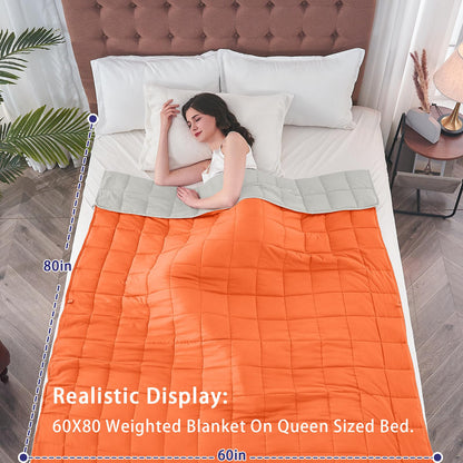yescool Weighted Blanket for Adults (15 lbs, 60" x 80", Orange) Cooling Heavy Blanket for Sleeping Perfect for 140-160 lbs, Queen Size Breathable Blanket with Premium Glass Bead, Machine Washable