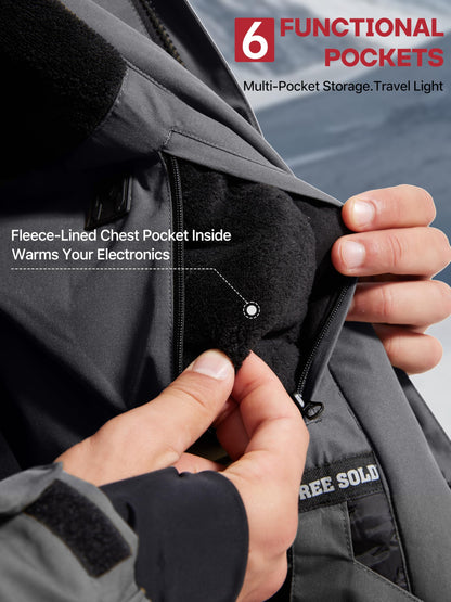FREE SOLDIER Men's Waterproof Ski Snow Jacket Fleece Lined Warm Winter Rain Jacket with Hood Fully Taped Seams(Charcoal Gray,L)