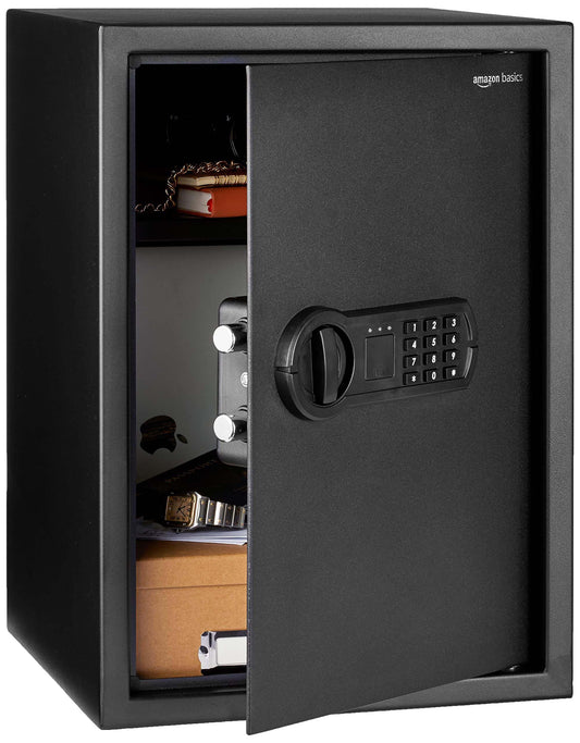 Amazon Basics Small Safe For Home, Steel Security, Electronic, Programmable Keypad Lock Box, 1.8 Cubic Feet, Black