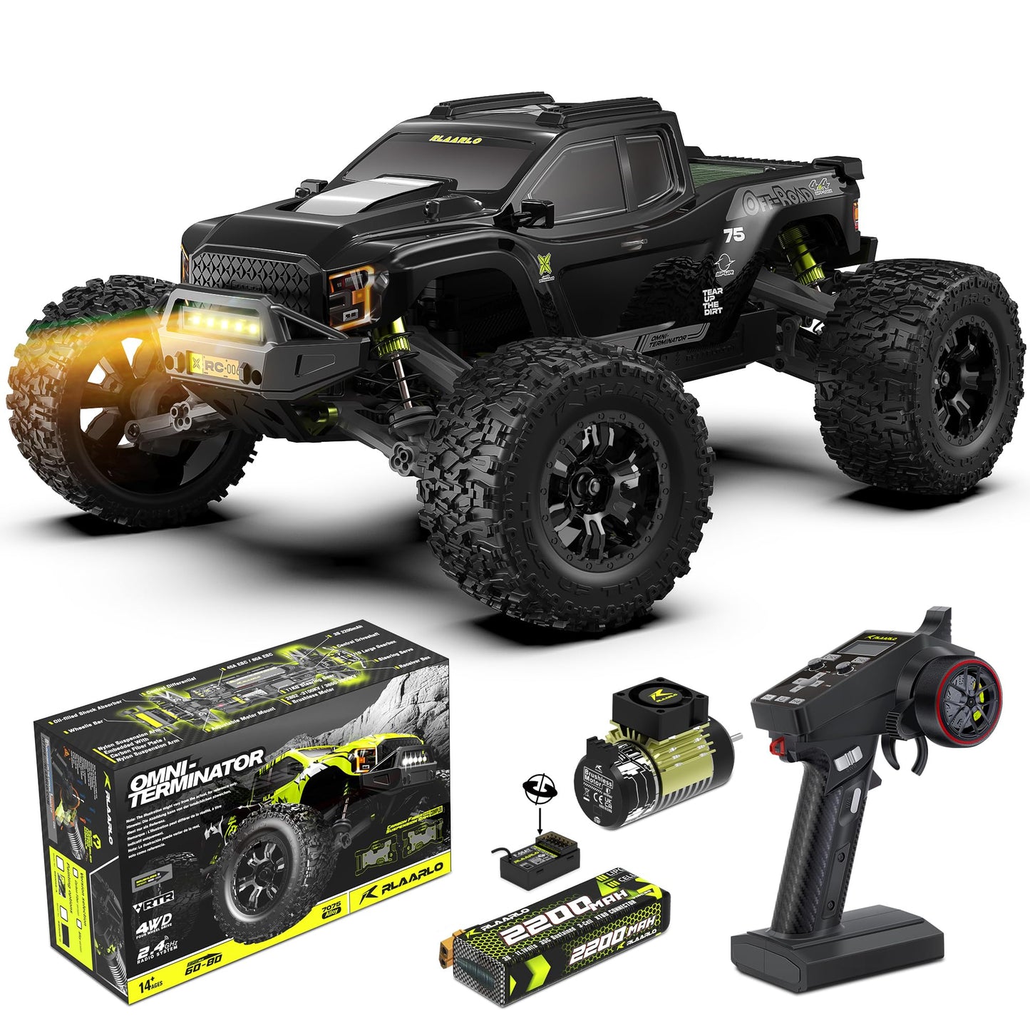 RIAARIO 1/10 Brushless RC Cars, Monster Truck, 50+ MPH, 4WD, Waterproof, Carbon Fiber, Black, Ages 8+