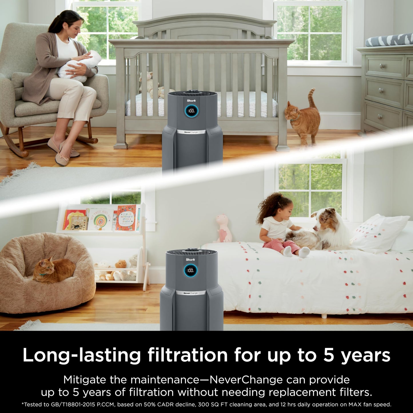 Shark Air Purifier for Home with NeverChange HEPA Air Filter, 1300 sq. ft. for Powerful Multi-Room Purification, 5-Year Filter, Filters Smoke, Captures 99.98% of Particles & Dust, HP301