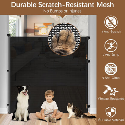 60 Inch Tall Retractable Baby Gates Tall Cat Gate for Stairs, 55" Wide Mesh Baby Gate Retractable Pet Gate for Cats, Outdoor Retractable Gate Indoor Tall Dog Gates for Doorways, No Jumping Over, Black