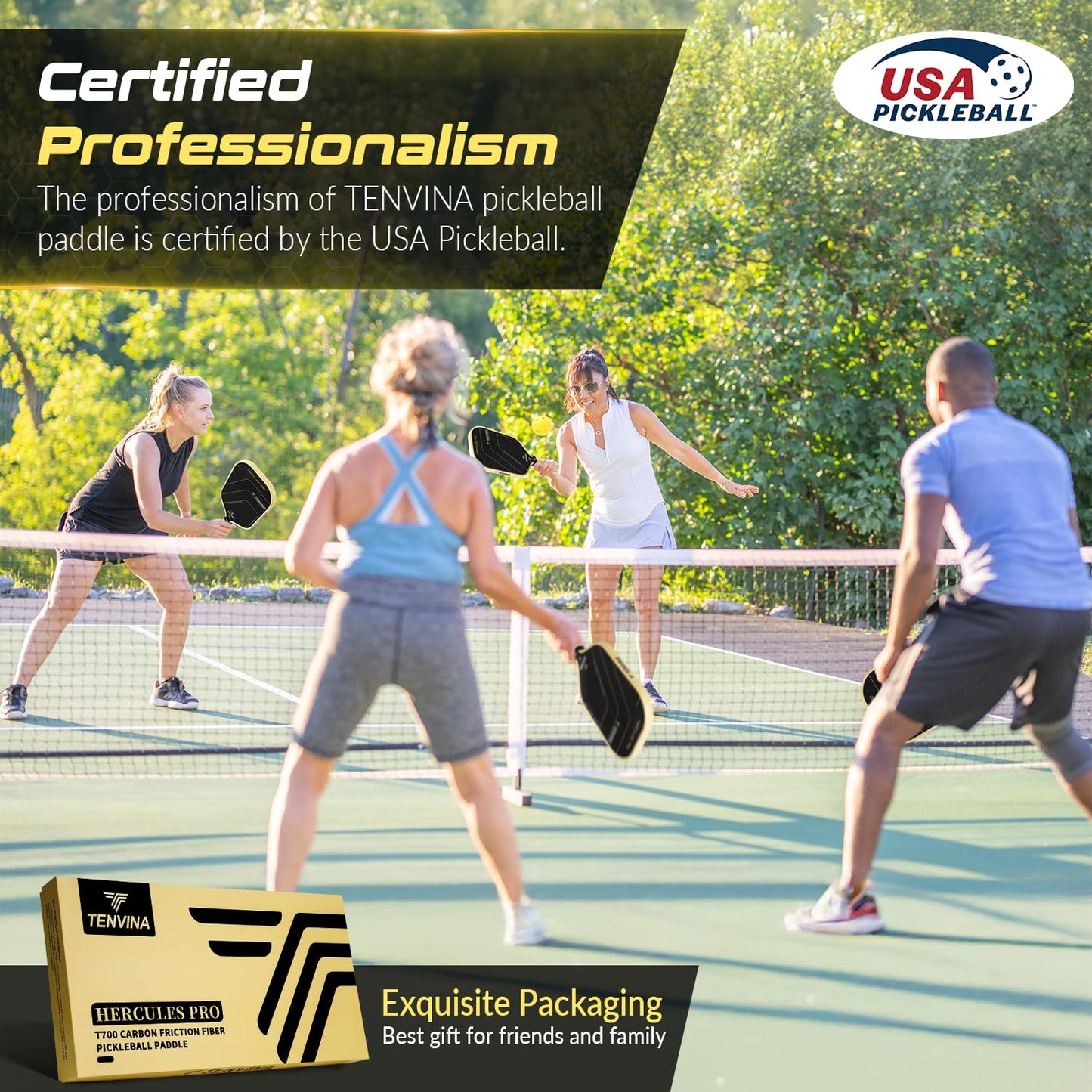 TENVINA Pickleball Paddles, Thermoformed T700SC Carbon Fiber Pickleball Paddle, Pickle Ball Paddle USAPA Approved with Dominant Power and Larger Sweet Spot
