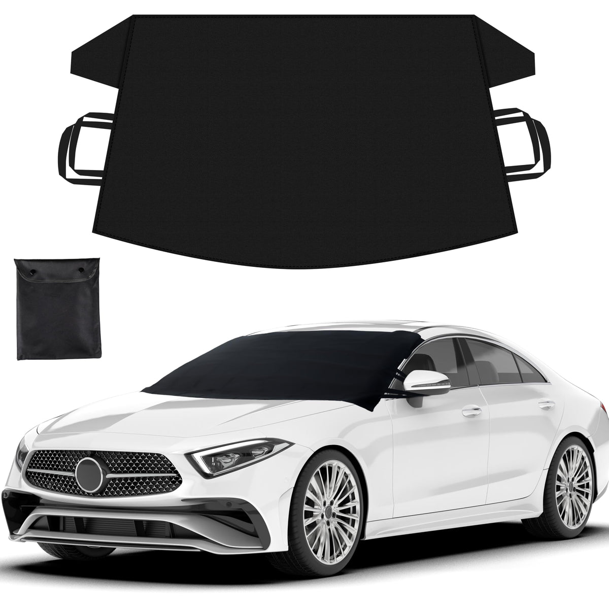 EcoNour Windshield Cover for Ice and Snow - Universal Fit for Car, SUV, Truck, Heavy Duty 600D Oxford Fabric Frost Protector for Ice & Sleet, Includes Anti-Theft Straps, Medium (69"x42")