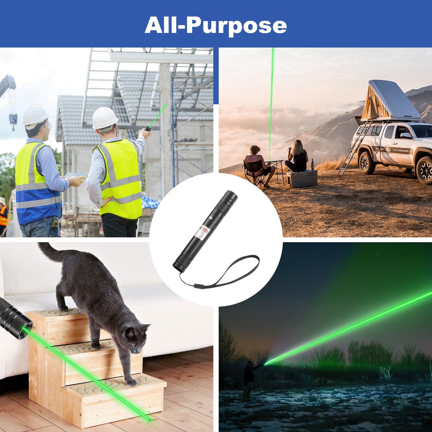 Damflew Green Laser Pointer High Power Pen - Long Range Rechargeable Laser Beam, USB Charging for Hiking, Presentations & Outdoor Use (Professional-Grade Green Light)