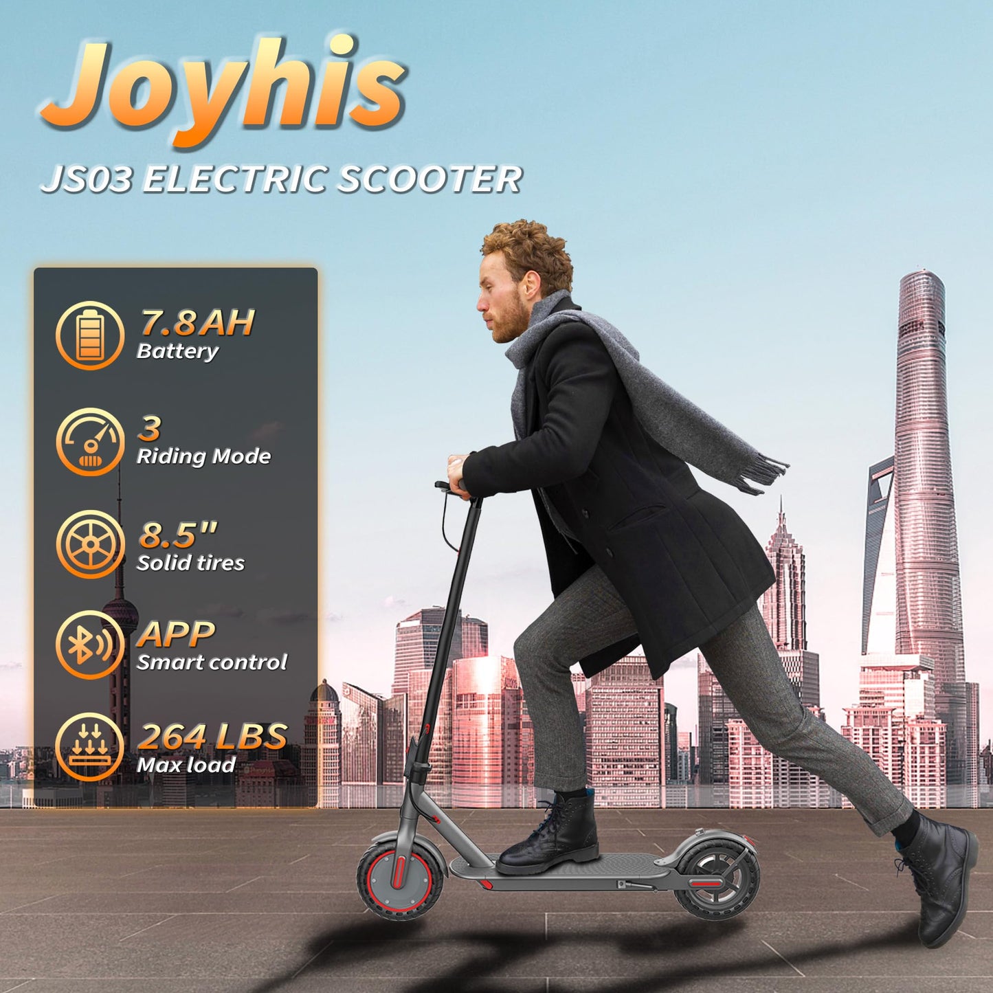 Electric Scooter Adults, Powerful 350W E-Scooter, Max 19 Mph & 15-19 Miles Range Scooters, Folding Scooters with 8.5" Solid Tires, Commuting Scooter Kick Scooter with APP Control (JS03-21Miles-350W)