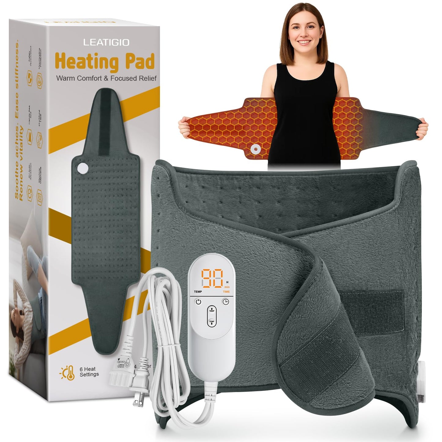 Heating Pad for Back Pain Relief, Wrap Around Heating Pad for Period Cramps, Large Moist Heat Pad for Full Body, Christmas Gifts for Women Men Mom Dad Lady Seniors, Stocking Stuffers for Adults