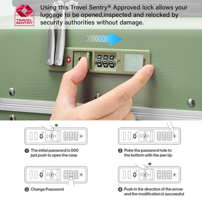 Hanke 28 Inch Luggage with Cup Holder and Charge,Top Opening Hard Shell Suitcases with Wheels and Dividers,Aluminum Frame Trunk Luggage Extra Large Suitcase with Lock for Travel，Bamboo Green