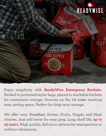 ReadyWise Emergency Food Supply - 144 Servings Freeze Dried Powdered Eggs Bucket, Protein Meals, Survival Food, Backpacking, Camping Essentials & Emergency Prepping Supplies, up to 10 Year Shelf Life