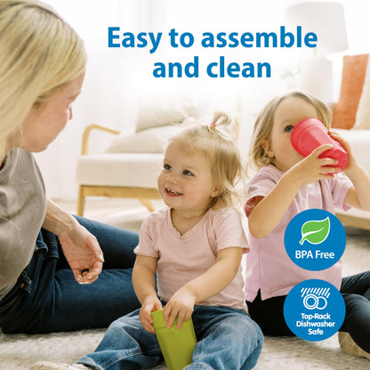 Dr. Brown's Milestones Cheers 360 Spoutless Transition Cup, Travel Friendly and Leak Free Sippy for Babies and Toddlers, Green and Pink, BPA-Free, 10 oz/300 mL, 9m+