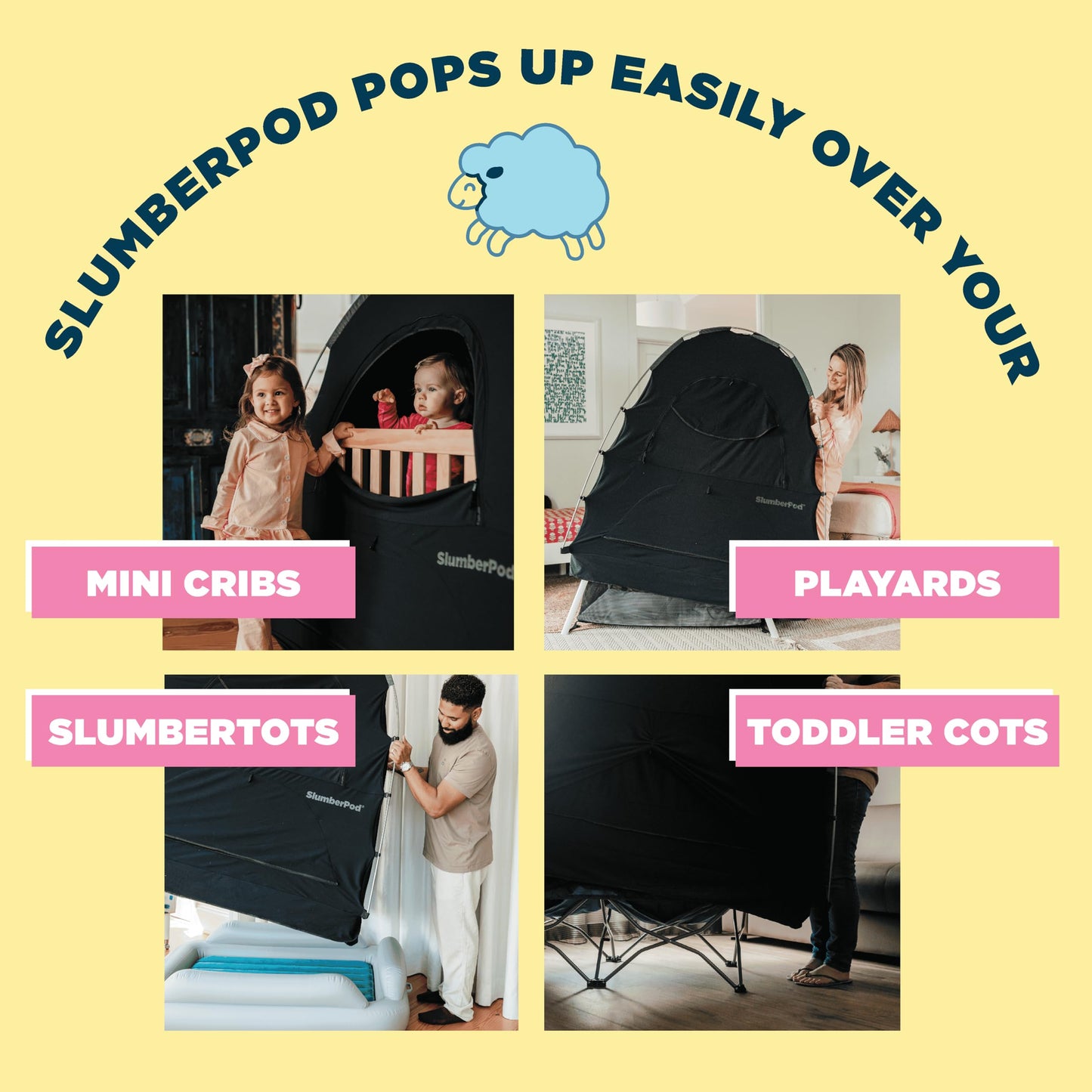 SlumberPod The Original Blackout Sleep Tent Travel Essential for Babies and Toddlers, Mini Crib and Pack N Play Cover, Sleep Pod for Kids with Monitor Pouch and Fan Pouch, Blocks 95%+ Light, Black