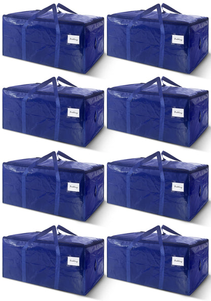 8 Pack Extra Heavy Duty Large Moving Bags with Strong Zipper & Carrying Handles, Sturdy Clothes Storage Bags Totes Bins, Packing Bag Move Boxes College Moving Supplies, Dark Blue - 24 gal