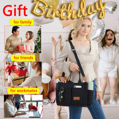 ZHMO Canvas Tote Bag for Women With Compartments and Zipper,Black Women's Bags Crossbody Bags Work Laptop Tote Bag Large Satchels Handbag Tote Purse Everyday Shoulder Bag for Travel Nurse Teacher Gift