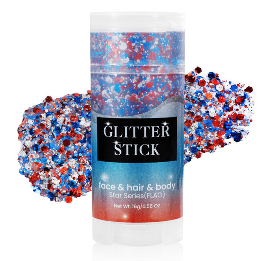 Mysense Red White and Blue Body Glitter Stick,4th of July Outfits for Women Kids,Fourth of July Accessories,Patriotic USA Flag Face Hair Glitter for Independence Day Memorial Day Veterans Day,0.56oz
