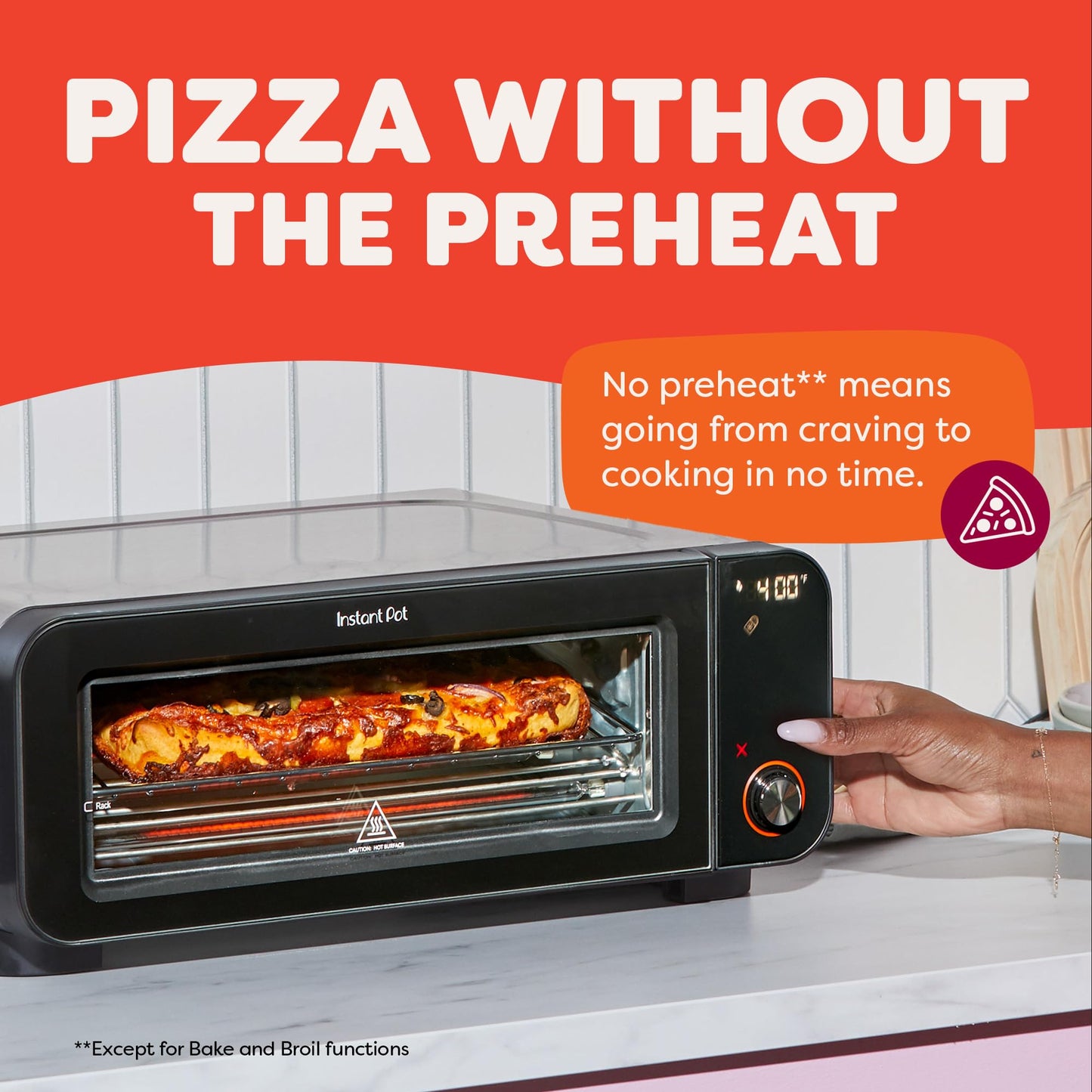 Instant Pot No Preheat Required* 6-in-1 Pizza and Toaster Oven with InstantHeat Technology, Fits a 12" Fresh or Frozen Pizza, Bake, Toast, Broil, & Reheat