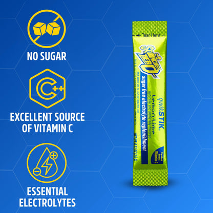 Sqwincher Zero Qwik Stik, Sugar Free, Low Calorie, Low Sodium Electrolyte Powder Hydration Drink Mix, Lemon Lime, .11 0z Packet (Pack of 50)