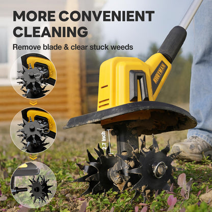Alloyman 20V Cordless Tiller Cultivator, 360RPM Electric Garden Tiller, with 2 * 2.0Ah Batteries & Charger, 9In Tilling Width and 6.6In Depth Garden Rototiller for Lawn/Gardening/Soil Cultivation