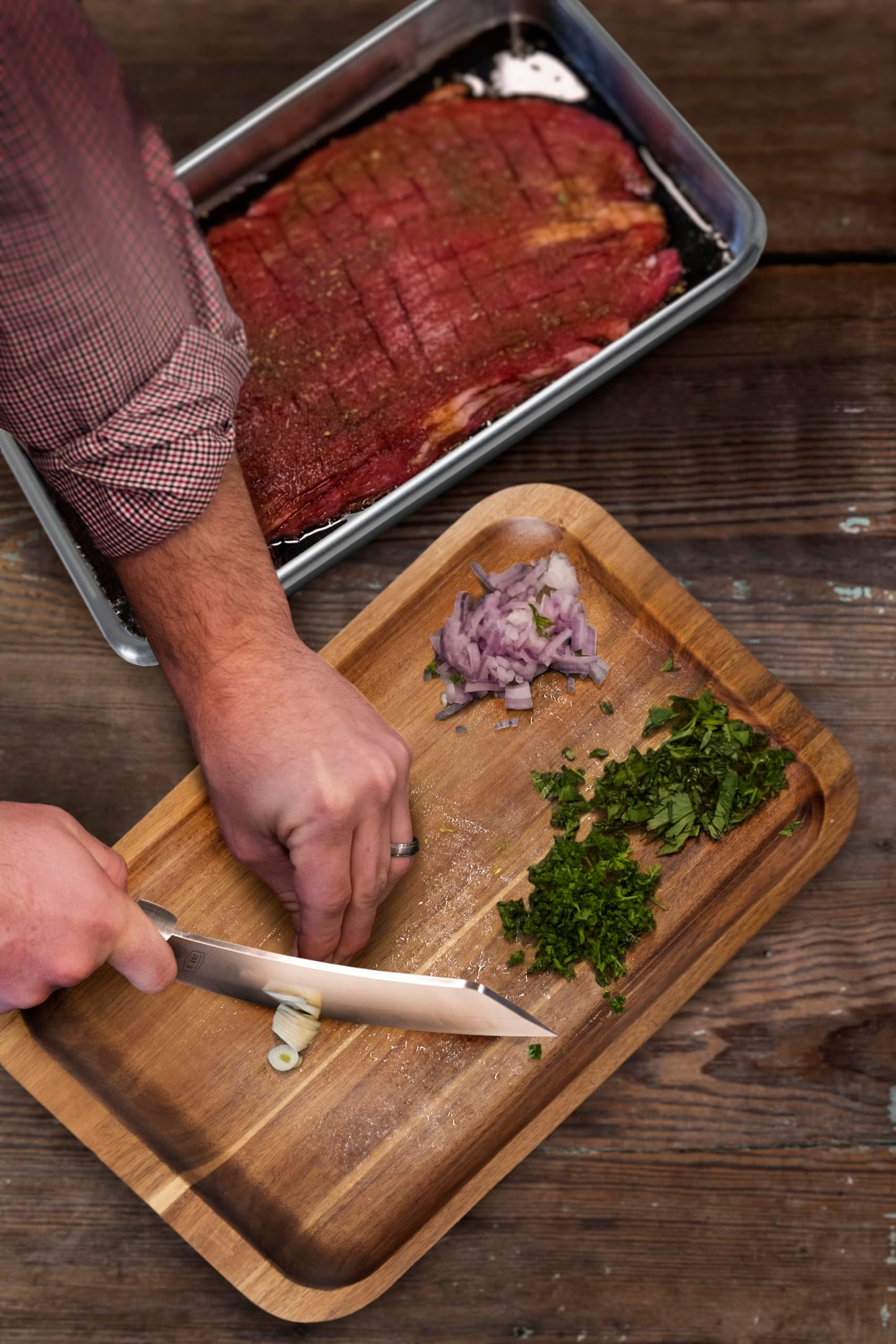 Oklahoma Joe's Blacksmith Cleaver & Chef Knife with Holster,Silver/Black