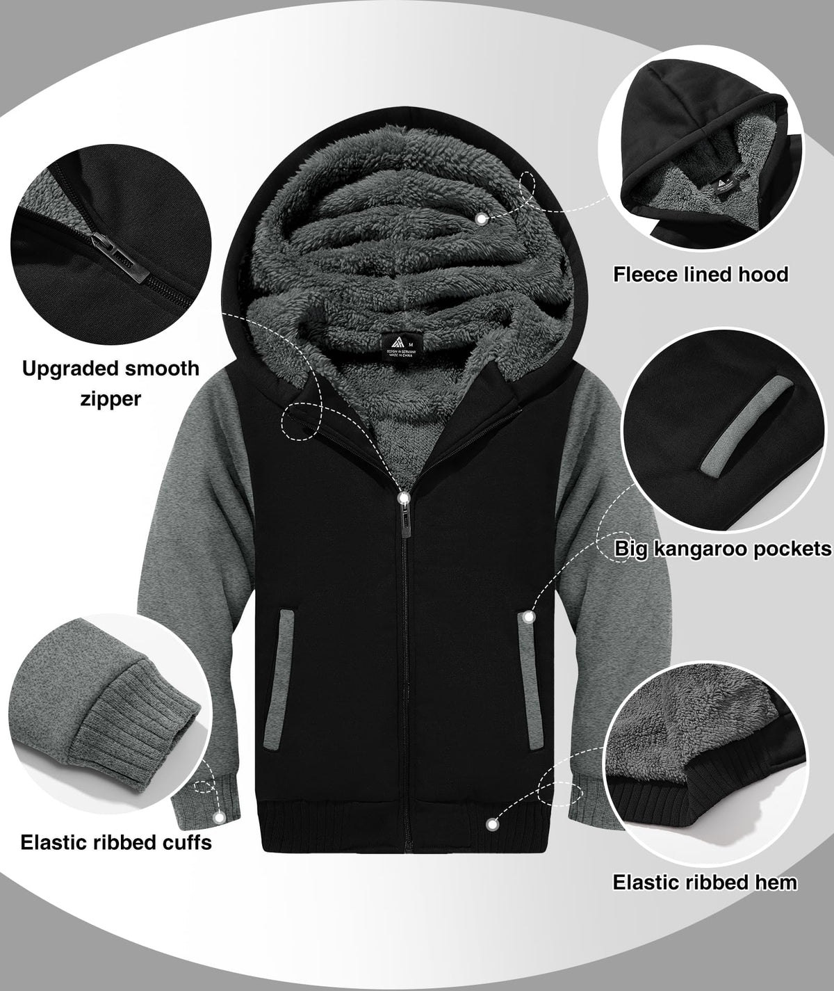 SWISSWELL Boys Hoodie Sherpa Fleece Lined Jacket with Zipper Long Sleeve Soft Warm Sweatshirt Outerwear for Kids