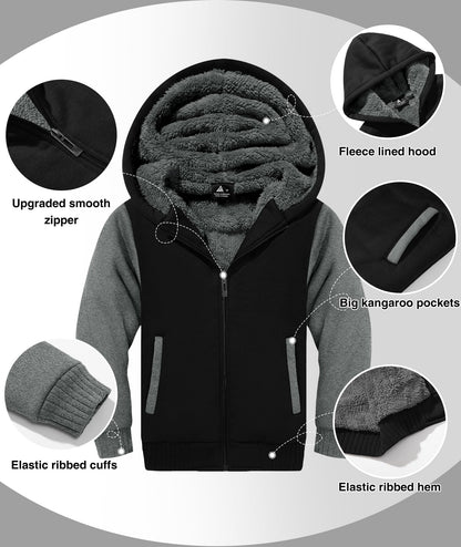 SWISSWELL Boys Hoodie Sherpa Fleece Lined Jacket with Zipper Long Sleeve Soft Warm Sweatshirt Outerwear for Kids
