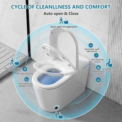 LOUPUSUO Luxury Smart Toilet with Bidet Built In, Bidet with Heated Seat,Warm Water Sprayer & Dryer, Japanese Toilet with Foot Sensor Operation,LED Display