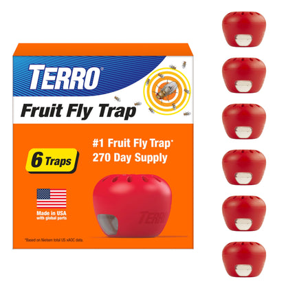 Terro Fruit Fly Traps for Indoors (6 Pack) + 270 Days of Lure Supply