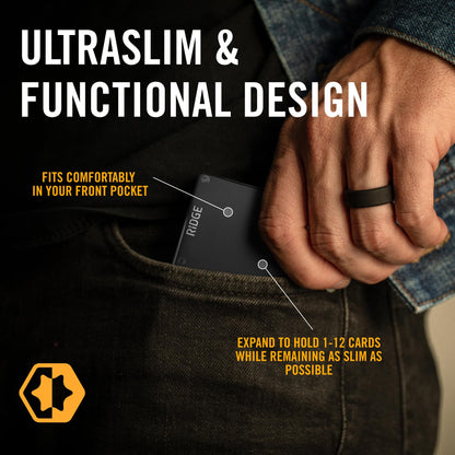 Ridge Wallet for Men - Slim Minimalist Compact Wallet and Card Holder, RFID Protected Front Pocket Wallets for Men with Integrated Cash Strap (Royal Black)