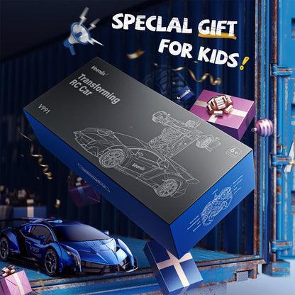 Veeniix V991 Transform Remote Control Car, 1:10 Big Size, 2 Rechargeable Batteries for 70Min, 2.4GHz Gesture Sensing, One-Key Deformation, Robot Toys Gifts for Boys and Girls (Blue)