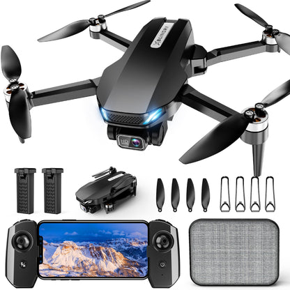 Drone with Camera, 2K HD FPV Drones for Adults, RC Quadcopter with Gravity Control, One Key Take Off/Land, Waypoint Fly, Gestures Selfie, 3 Speed Modes, Mini Drone for Beginners with 2 Batteries