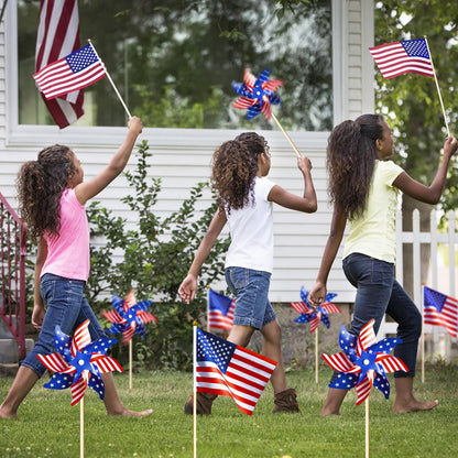 36 Pcs 4th of July Decorations, Patriotic Memorial Day Pinwheels and Flags Small Fourth of July Red White and Blue Labor Day Windmills Independence Day Parade Outdoor Yard Garden Party Decor