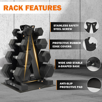 Fitvids Dumbbell Set with Rack, Rubber Coated Hex Dumbbell Weights in 100lbs, 5, 10, 15, 20lbs Pair