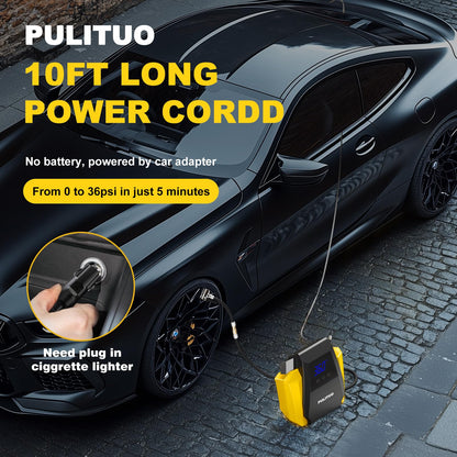 PULITUO Tire Inflator Portable Air Compressor - Car Accessories 12V DC Air Pump for Car Tires with Digital Pressure Gauge, Emergency LED Light for Wheel, Bike, Ball, Motor