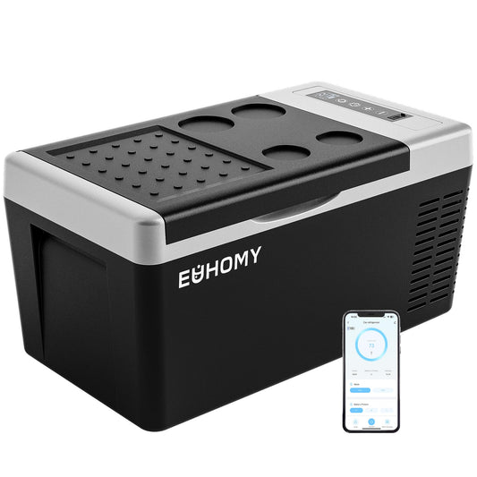 EUHOMY 12 Volt Refrigerator, 19QT(18L) Compressor Electric Cooler APP Control, Car Fridge -4℉~68℉, Portable Refrigerator 12/24V DC 110-240V AC, Portable Freezer for Camping, Travel, Boat