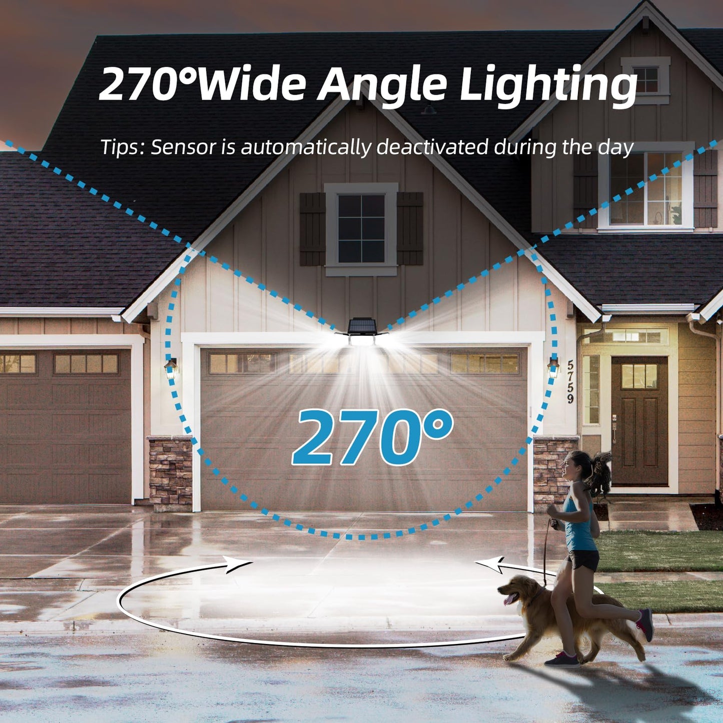 Solar Outdoor Lights with Remote Control, Motion Sensor, 3 Modes, 3 Heads LED Security Lights, IP65 Waterproof, Wide Angle