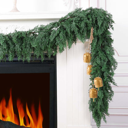 Hananona 9 FT Artificial Cedar Garlands, Real Touch Winter Cedar Pine Garland, Green Artificial Greenery Garland for Table, Mantle, Wall, Indoor, Outdoor Christmas Decorations (1, 9 FT)