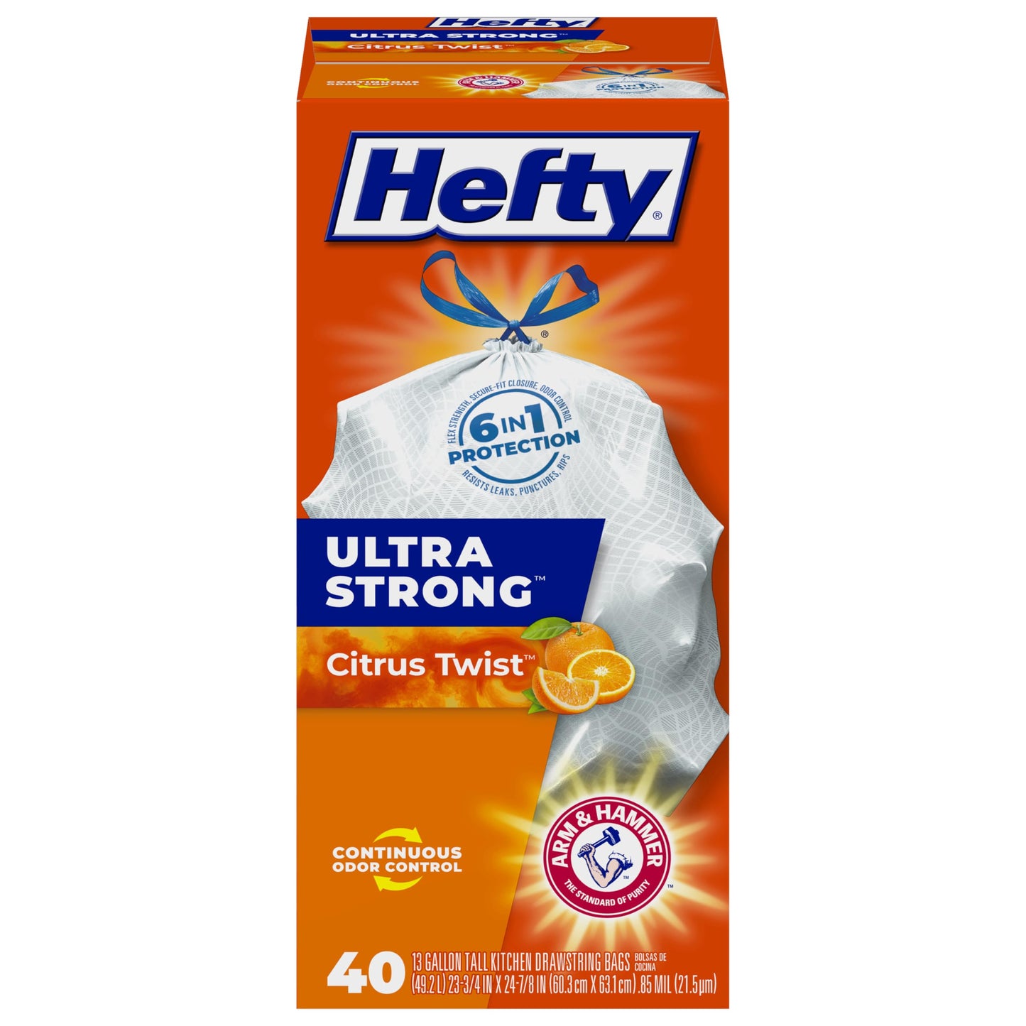 Hefty Ultra Strong Tall Kitchen Trash Bags, Citrus Twist Scent, 13 Gallon, 40 Count