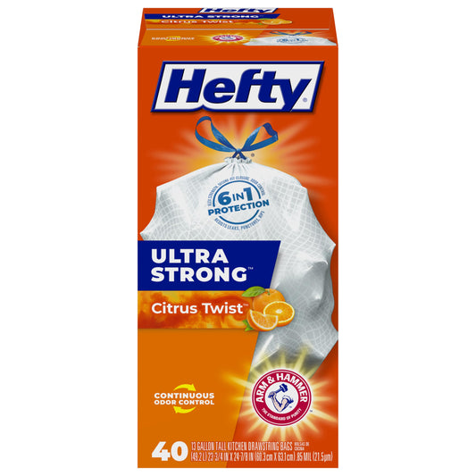 Hefty Ultra Strong Tall Kitchen Trash Bags, Citrus Twist Scent, 13 Gallon, 40 Count