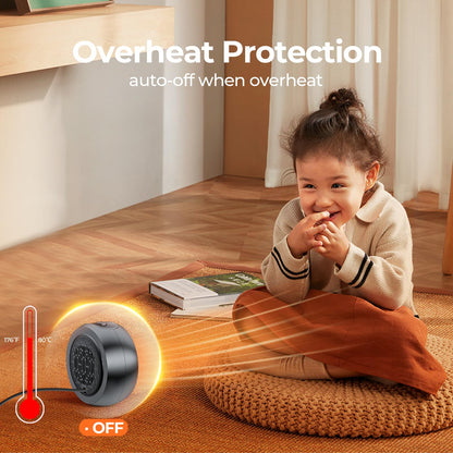 ASNUG Space Heater, Portable Electric PTC Ceramic Heaters for Indoor Use, 2S Efficient Heating, Tip-Over & Overheat Protection, Quiet Small Mini Desk Heater for Bathroom Home Office Bedroom