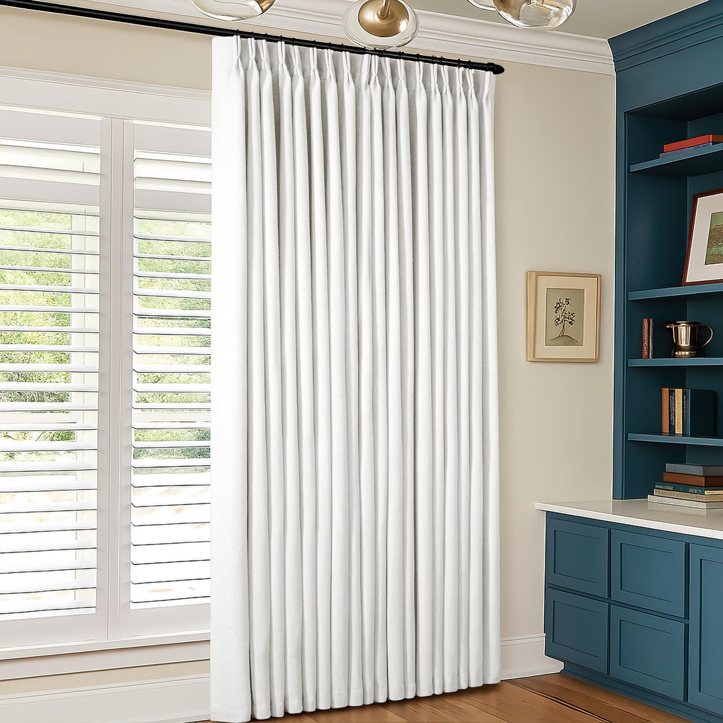 102 Inch 100% Blackout Linen Pleated Curtain 60 Inch Wide 1 Panel for Living Room Pinch Pleat Back Tab Black Out Drapes Memory Shape Heat Reducing 2 Layer Curtain Bedroom Sliding Door 102 Inches Long