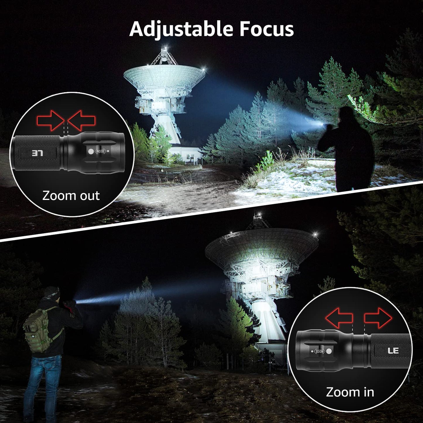 Lighting EVER LED Flashlights High Lumens, Small Flashlight, Waterproof, Adjustable Focus Flash Light for Outdoor, Emergency, AAA Batteries Included, Tactical & Camping Accessories